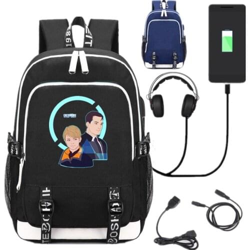 New Anime Detroit: Become Human USB Backpack School Bookbag Knapsack Laptop Travel Shoulder Bag Cartoon Game Bags