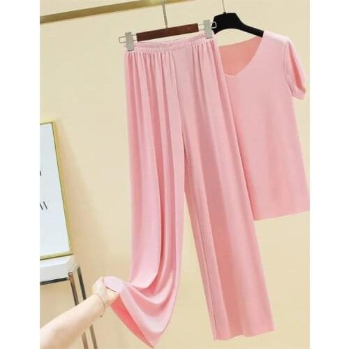 Single/suit female summer thin kind of cool and refreshing ice silk fabric loose coat pants can be worn outside the lazy sportsw