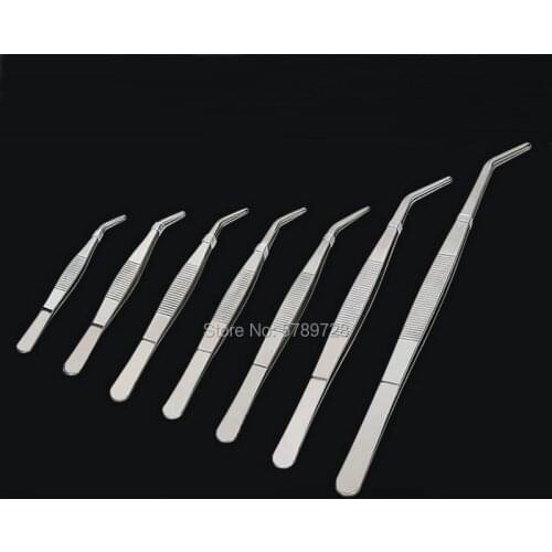 1set Stainless Steel Curved head Medical Tweezers including 12.5/14/16/18/20/25/30cm Used in medical laboratories