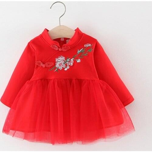 Newborn baby girls dress infant kid autumn clothing newborn long sleeve dress embroidered red yellow pink dress