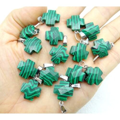 10PC Natural Stone Mix Quartz Crystal Tiger Eye Opalite Howlite Charms Faceted Cross Pendant For Jewelry Making Necklace