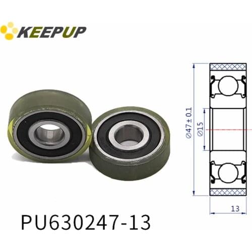 Diameter 47mm, PU polyurethane bearing ,Rubber coated soft pulley/Roller ,width 13mm