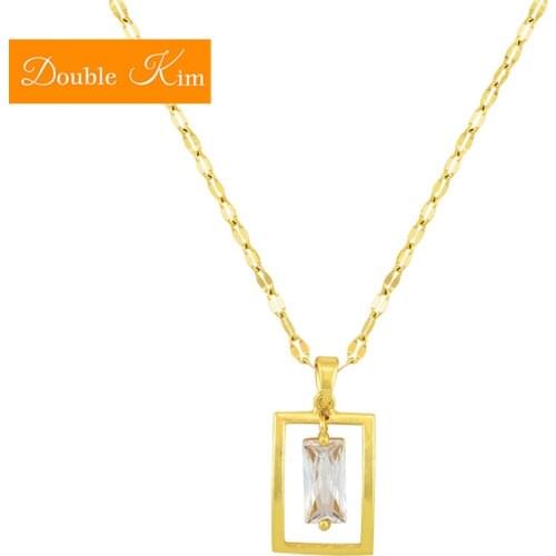 Rectangle Zircon Pendant Necklace Titanium Stainless Steel Gold Chain Necklace Inlaid Zircon Fashion Trendy Women Jewelry Gift