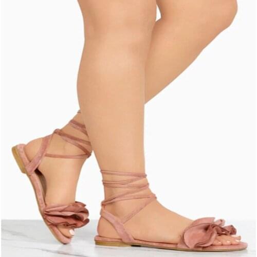 Women Sandals Plus Size 35-44 Flat Sandals Fashion flouncing Summer Shoes Women Casual Shoes Lace Up Sandales Femme