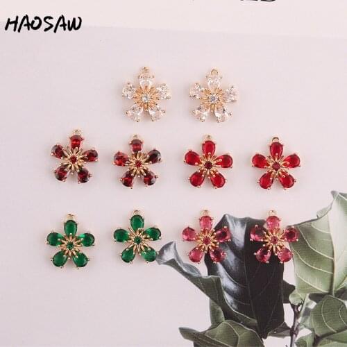 HAOSAW 14*16MM 4Pcs/Lot Earrings Charms/Flower Designs/Coloful Crystal Charms/Earring Findings/Jewelry Accessories/Hand Made