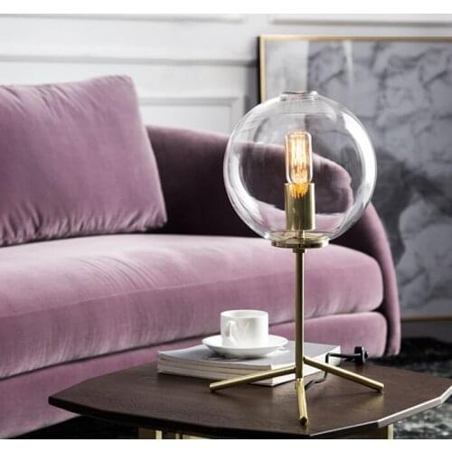 Nordic modern minimalist table lamps for living room white glass ball table light iron tripod milky round ball desk lamp Reading