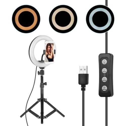 8 Inch LED Ring Light Fill-in Lamp Built-in 72pcs LED Beads 10W Dimmable 2700-5500K with Andoer Photography Mini Light Sand