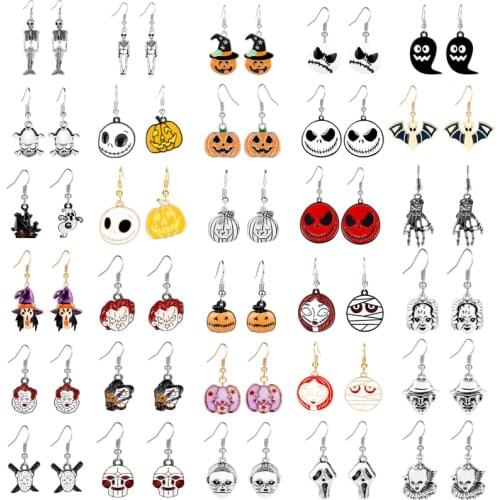 Terror The Nightmare Before Christmas Earrings Enamel Alloy Cartoon Pumpkin Childs Play Ghost Skull Head Jewelry Halloween Gift