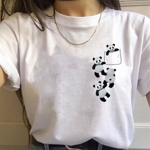 2021 Top Ladies Cute Pocket Panda Print White T-shirt Graphic T-shirt Oversized Anime Kawaii Costume Couple Harajuku Punk Best
