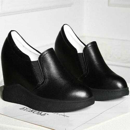 2021 Fashion Sneakers Women Genuine Leather Wedges High Heel Vulcanized Shoes Female Round Toe Platform Pumps Shoes Casual Shoes