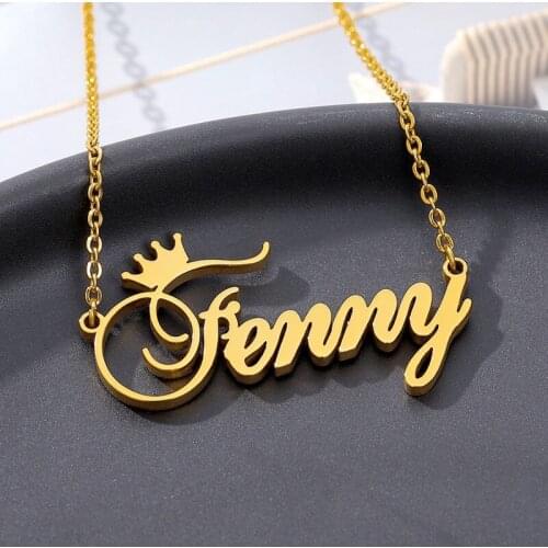 Custom Name Crown Necklace Nameplate Necklace For Women Personalized Stainless Steel Gold Chain Customized name Jewelry