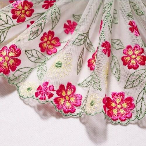 1 Meter 18.5 CM Width Daisy Flowers Embroidered lace Trim White Mesh Handmade Girls Dress Costume Sewing Fabric Materials DIY