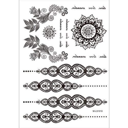 1pc Fashion Waterproof Tatoo Jewelry Design BM-LS1010 Temporary Black Flower Letter Tattoo for Women Body Art Sticker Decoration