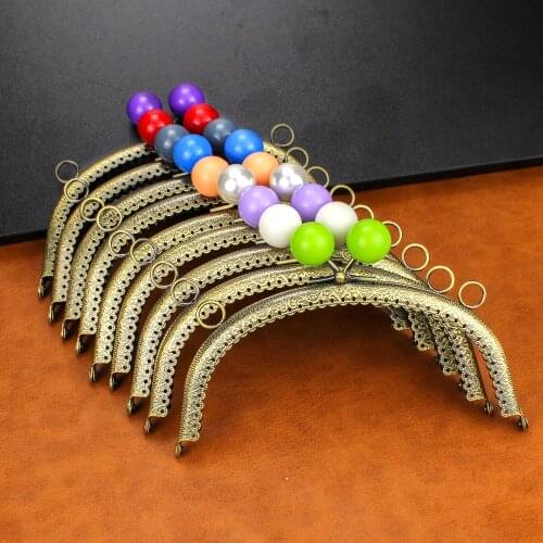 10Pcs 16.5CM Arc Pearl Candy Bead Bronze Metal Clasp For Purse Handmade Sewing Frame For Bags With Dual Hang Rings
