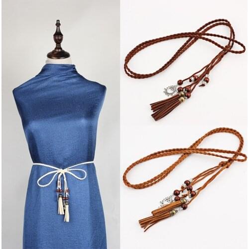 2021 new Korean version of pure hand-woven tail thin waist chain fashion knotted versatile dress pendant belt