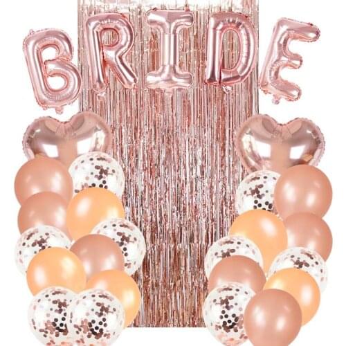 25Pcs/set Rose Gold Bride Foil Balloons Kit Bridal Shower Bachelor Theme Party Background Decoration Wedding Curtain Supplies