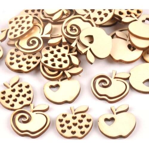 25pcs Mix Hollow Out Apple Pattern Wood Crafts For Home Decor DIY Accessories Handmade Scrapbook Wooden Ornament 25x28mm m1778