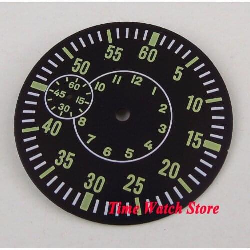 38.5mm black dial green marks 24 hours indicator Fit for mechanical ETA 6497 hand winding Movement watch dial D133