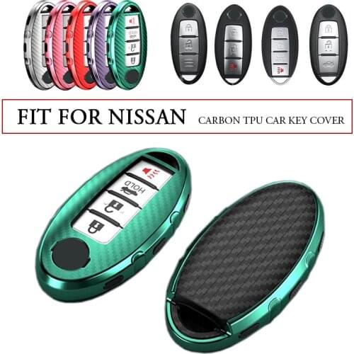 4 Buttons Carbon Fiber TPU Car Keyless Case Full Cover Key Bag Shell Holder Protector For Nissan Key Fob Skin