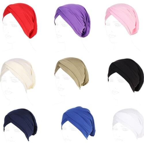 Women Milk Fiber Turban Cap Solid Color Twisted Muslim Head Wrap Chemo Hijab Hat