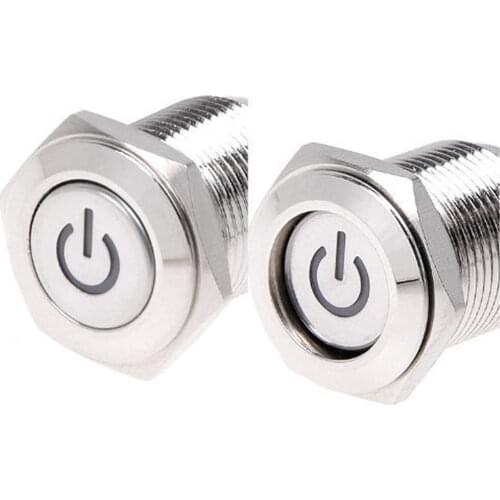 EE support 2Pcs 16mm 12V 3A LED Latching Control ON-OFF Silver Metal Push Button Switch Universal Car Accessories