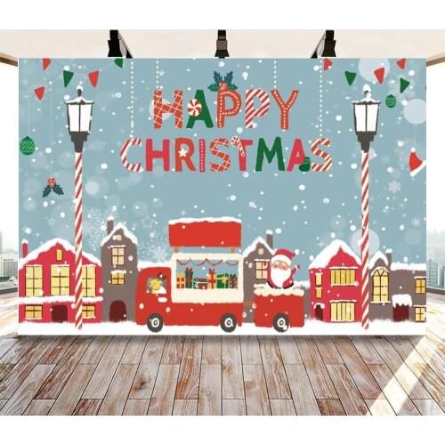 Happy Christmas Banner Newborn Backgrounds Photography Snow Cartoon Santa Claus Children Party Backdrops Room Decor For Photo