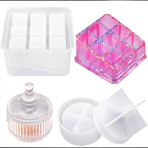 Box Resin Molds, Silicone Jewelry Round Box Molds with 9-Slot Epoxy Resin Molds 62KE