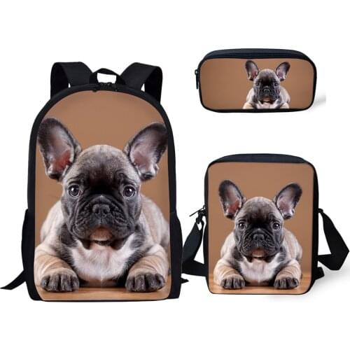 HaoYun Kids Fashion Backpack Funny Bulldogs Print Pattern School Bags Lovely Animal 3PC/Set Students Back to School Book Bags