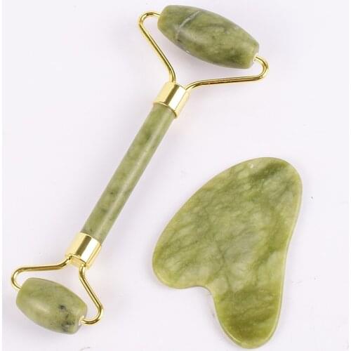 Helu Jade Facial Protection Scraper Natural Crystal Quartz Roller Skin Care Set Stone Gua Sha Tool Anti-Cellulite Massager Face