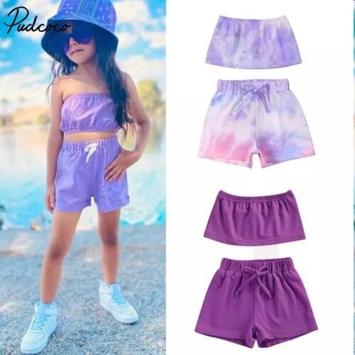 Infant Kids Baby Girls Tie-dye Clothes Set, High Stretchy Sleeveless Cropped Tops + Drawstring Short Pants 1-6T