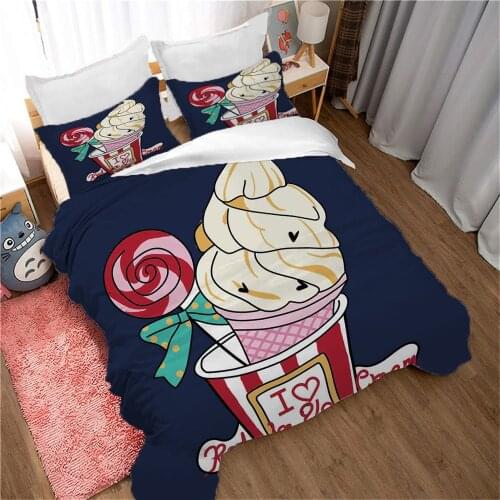 Sweet Treats Girly Bedding Set Ice Cream Candy Kids Quilt Cover 2/3 Pieces Rainbow Dessert Duvet Cover with Pillowcases