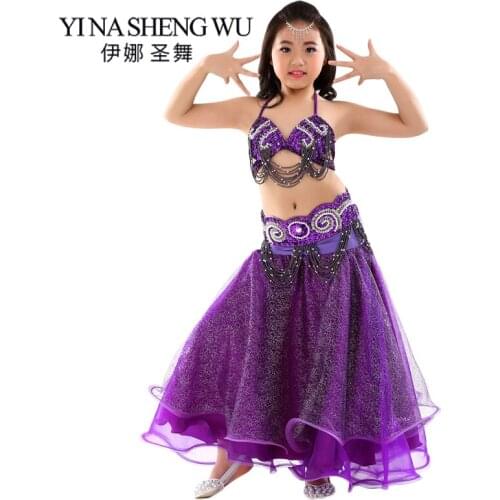 New Belly Dance Costumes Set Children Girl Dance Performance Dress Kids Oriental Dance India Belly Dance Costumes 3Pcs Set 814