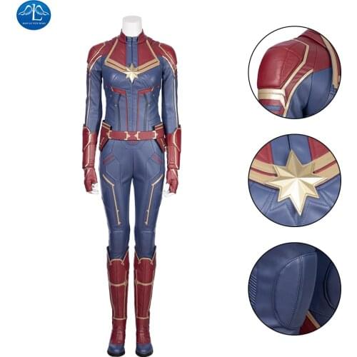 Captain Costume Carol Danvers Cosplay Leather Jumpsuit Adult Women Halloween Party Holloween Outfit Custom Made Sets