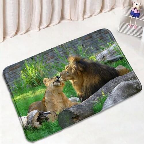 Animals Bathroom Mats Cute Cats Tiger Lion Run Horse Pattern Childrens Room Decor Rug Bedroom Kitchen Flannel Absorbent Carpet