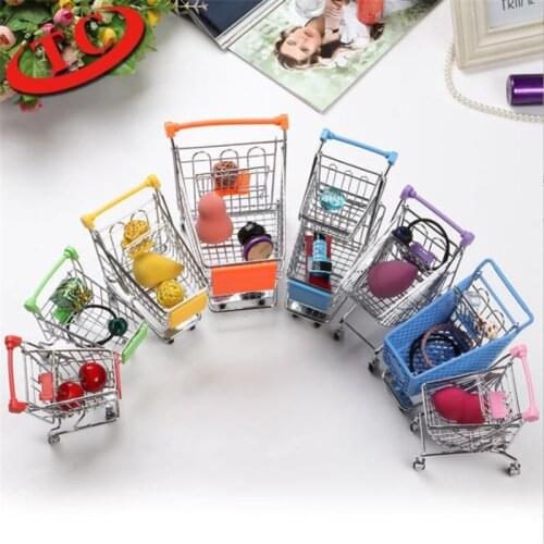 Creative Storage Basket Simulation Mini Shopping Cart Supermarket Trolley Debris Storage Boxs Mini Supermarket Handcart Toy