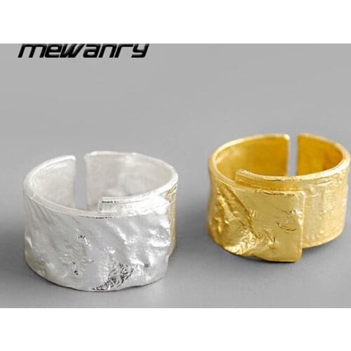 Mewanry 925 Sterling Silver Ring New Fashion Irregular Bump Wide Rock Simple Design Trendy Elegant Party Jewelry Gift for Women