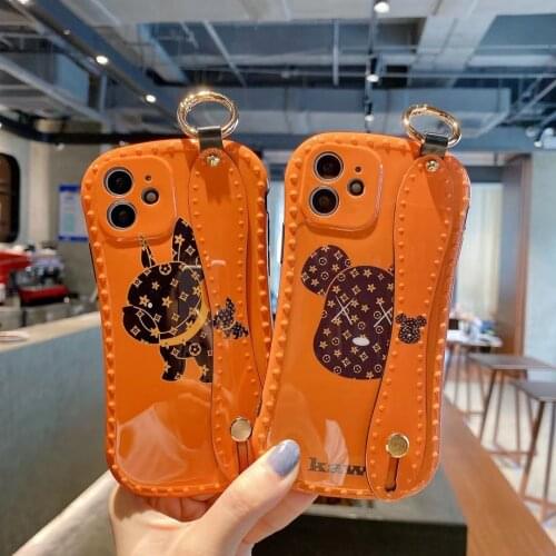 Aotoday Fashion Animal Face Wrist Strap Phone Case For iPhone 11 12 Pro Max Mini XS XR 7 8 Plus SE 2020 Small pretty waist Cover