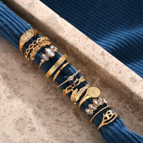 QIMING 13pcs/lot Vintage Gold Women Rings Set Evil Eyes Leaf Crystal Toe Knuckle Finger Ring Bohemian Jewelry