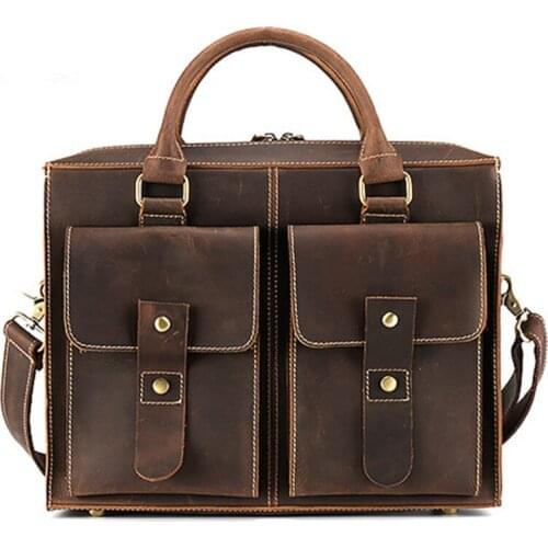 New Messenger Bags Vintage Crazy Horse Genuine Leather Man Shoulder Crossbody Bags Small Male Bag Commerce Laptop Travel Handbag