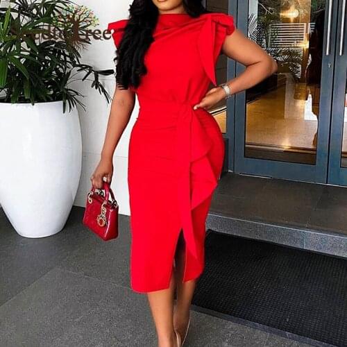 Ruffles Trim Tied Detail Work Dress