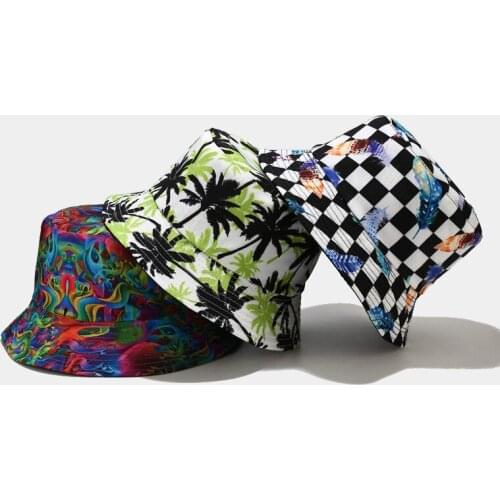 Fashion Spring and Summer Outdoor Flower Bucket Hat Outdoor Leisure Wild Fisherman Caps Plant Print Womens Hat