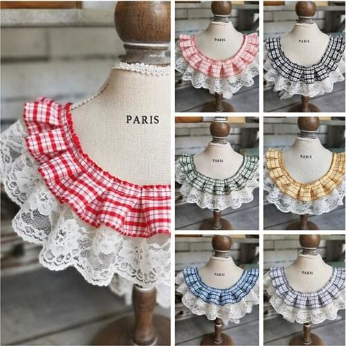 2 Layers Grid Pleated lace trim Ruffled Lace Trim For DIY Sewing Costume Apparel Wedding Lace Dress Decor Collar Lolita