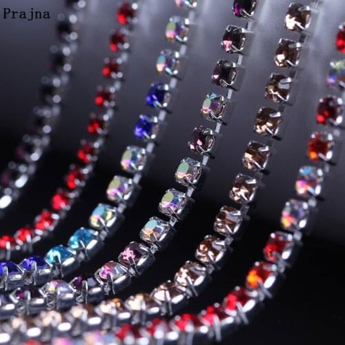 Prajna 1Yard AB Color Transparent Rhinestone Chain Trim Rhinestones Sewn For Cloth Wedding Dress Crystal For Handwork Decoration