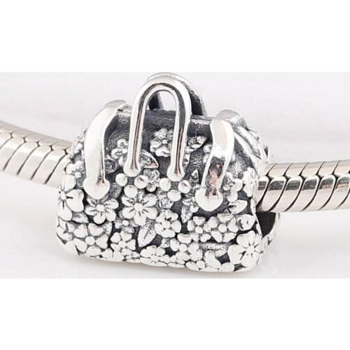 Authentic S925 Bead DIY Jewelry Daisies Flowers HandBag Charm fit Lady Bracelet Bangle