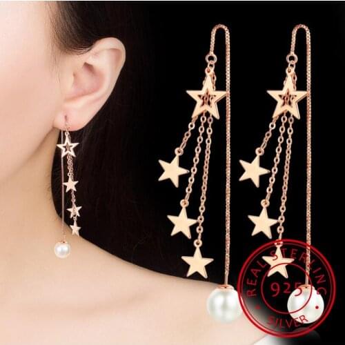 Star Tassel Earrings Chain 925 Sterling Silver Simulated Pearl Earrings oorbellen 2020 New Trendy Jewelry S-E862