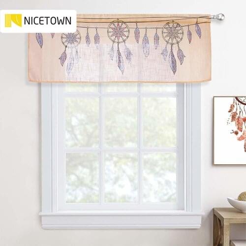 NICETOWN 1PC Linen Sheer Valances Dream Catcher Inspiration Print Curtains Linen Textured Window Decor for Kitchen Cafe Bedroom