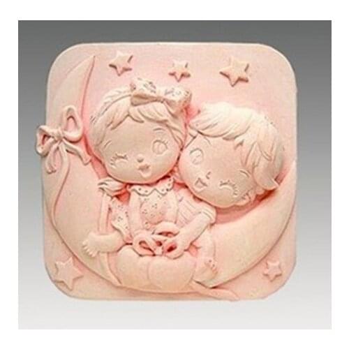 Silicone mold boy & girl moon shape handmade soap candle mold Chocolate Fondant cake mould Baking mold DIY tools