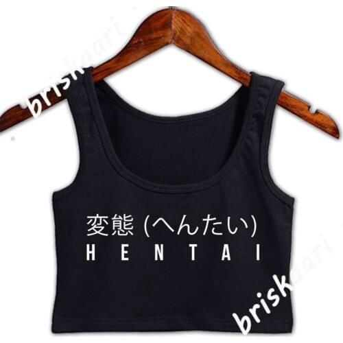 Hentai Anime Funny Japanese Kanji Symbol Crop Top Women Funny Casual Design Tops S-XXL Normal Formal Interesting Summer Vest