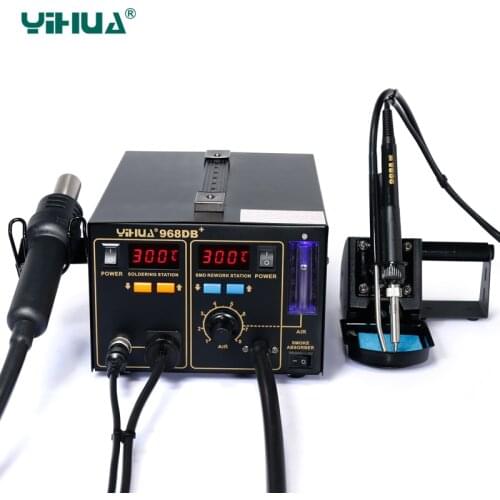 YIHUA 968DB+ Best Selling Vacuum Smoke Iron + Air Flow Ball Hot Air Gun Handle 3 in 1 110V/220V Free Shipping 32*27*19.8cm Black