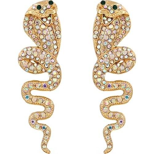 ZHINI 2021 Trend Snake Unique Design Gold Alloy Long Earrings for Women Fashion AAA Zircon Dangle Earring Jewelry pendientes